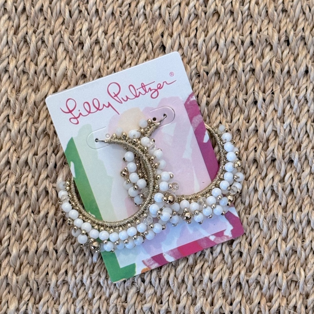 LILLY PULITZER Hoop Bead Earrings in Resort White - New